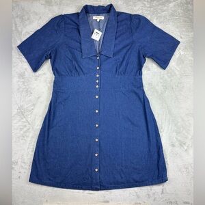Nobody’s child Daisy Organic Cotton Denim Shirtdress sz 14 US new w partial tag